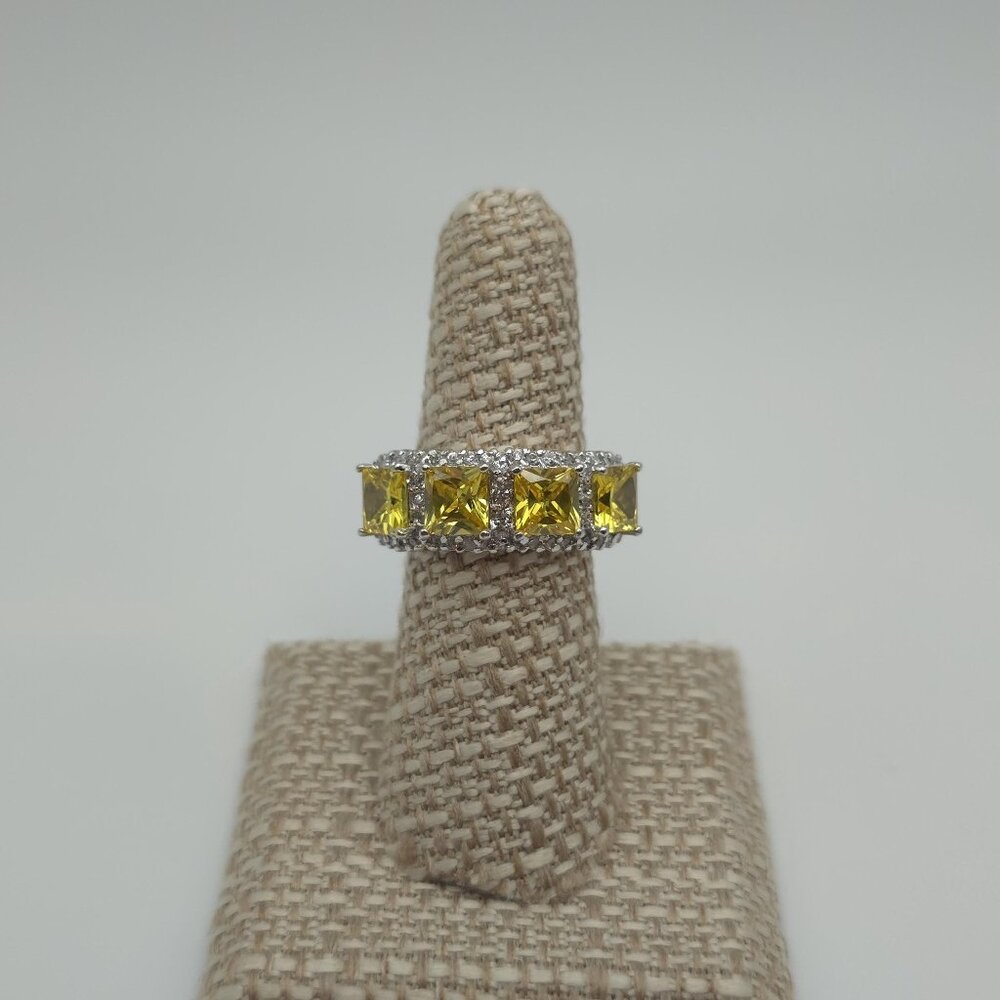 Size 7 Sterling Silver Bright Yellow Cubic Zirconia Gems Ring A1570
